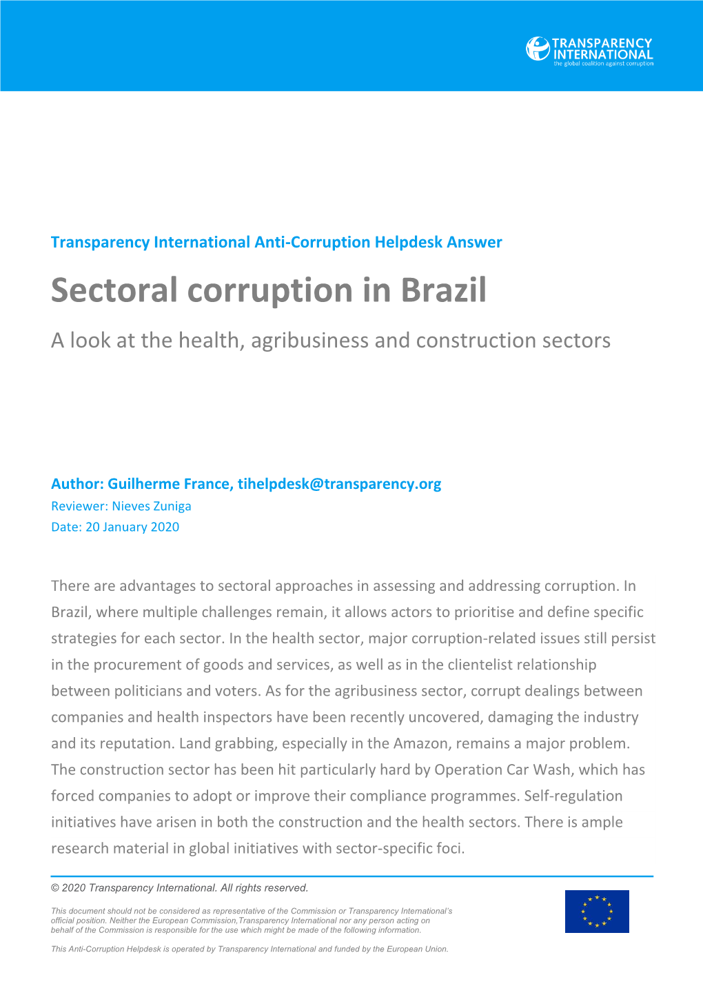 Sectoral Corruption in Brazil: a Look at the Health, Agribusiness and Construction Sectors