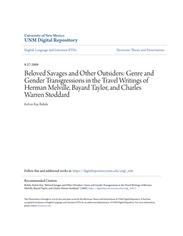Genre and Gender Transgressions in the Travel Writings of Herman Melville, Bayard Taylor, and Charles Warren Stoddard Kelvin Ray Beliele