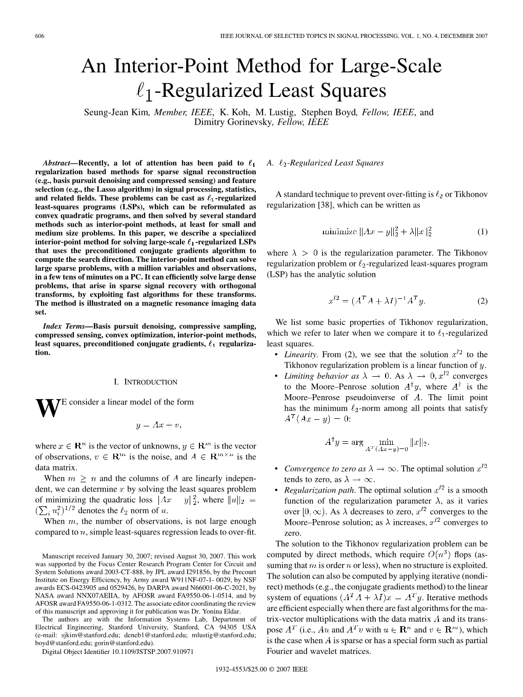 An Interior-Point Method for Large-Scale -Regularized Least Squares 607