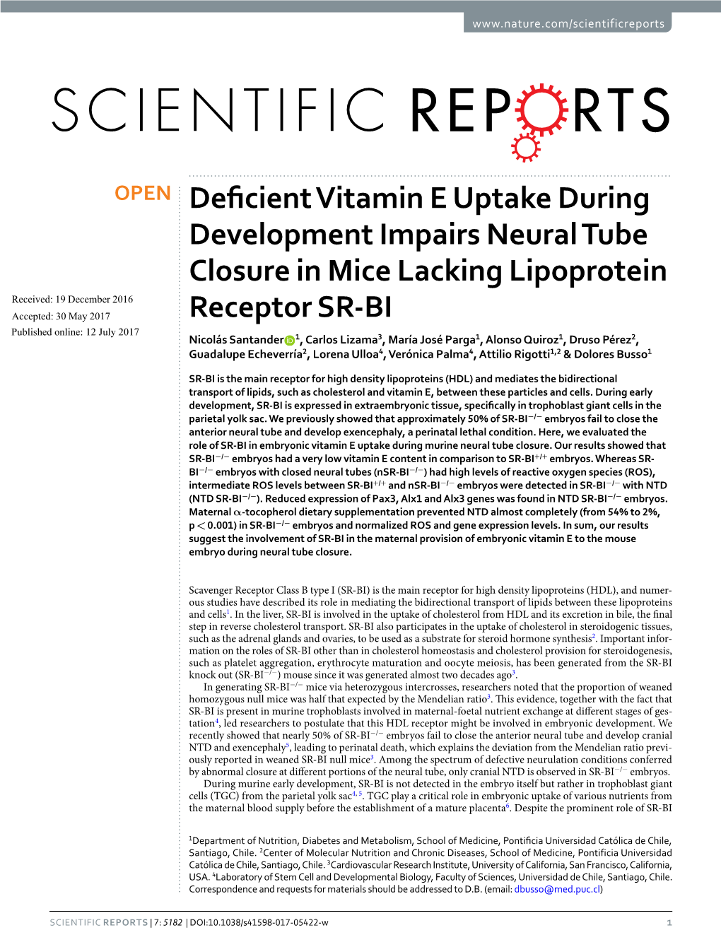 Deficient Vitamin E Uptake During Development Impairs Neural Tube