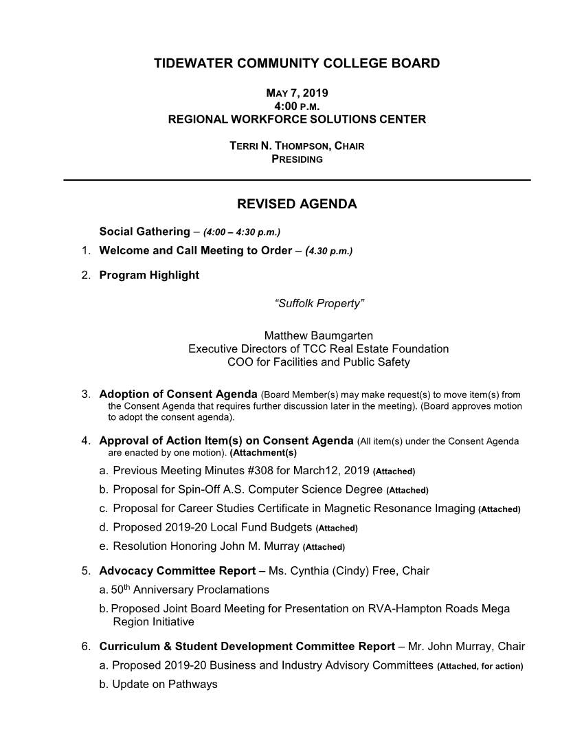 TCC Board Meeting Agenda May 7, 2019