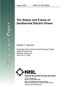 The Status and Future of Geothermal Electric Power
