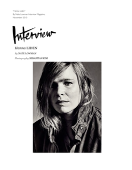 Hanna Liden” by Nate Lowman Interview Magazine, November 2010