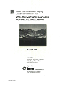 ESLO2014-002, "NPDES Receiving Water Monitoring Program: 2013