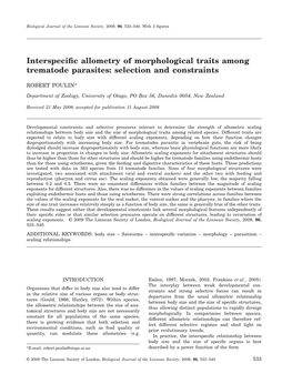 Interspecific Allometry of Morphological Traits Among