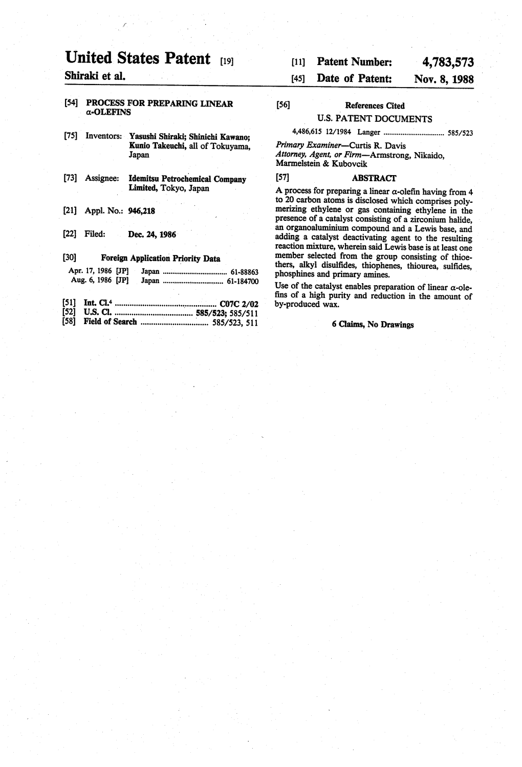 United States Patent (19) 11 Patent Number: 4,783,573 Shiraki Et Al