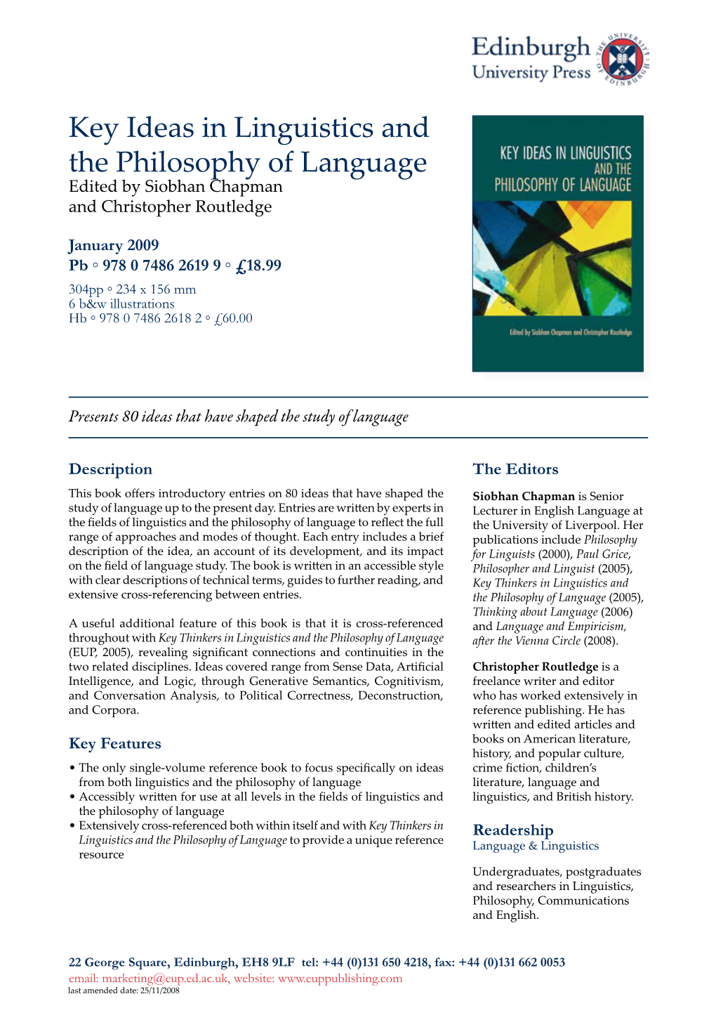 Key Ideas in Linguistics and the Philosophy of Language Edited by Siobhan Chapman and Christopher Routledge