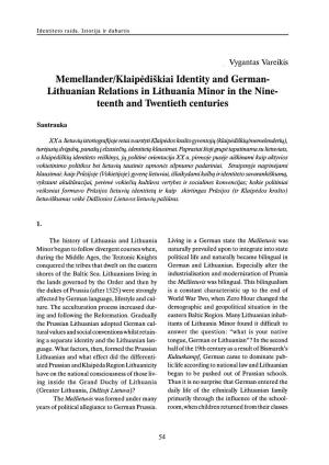 Memellander/Klaipėdiškiai Identity and German Lithuanian Relations