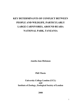 Key Determinants of Conflict Between People and Wildlife, Particularly Large Carnivores, Around Ruaha National Park, Tanzania
