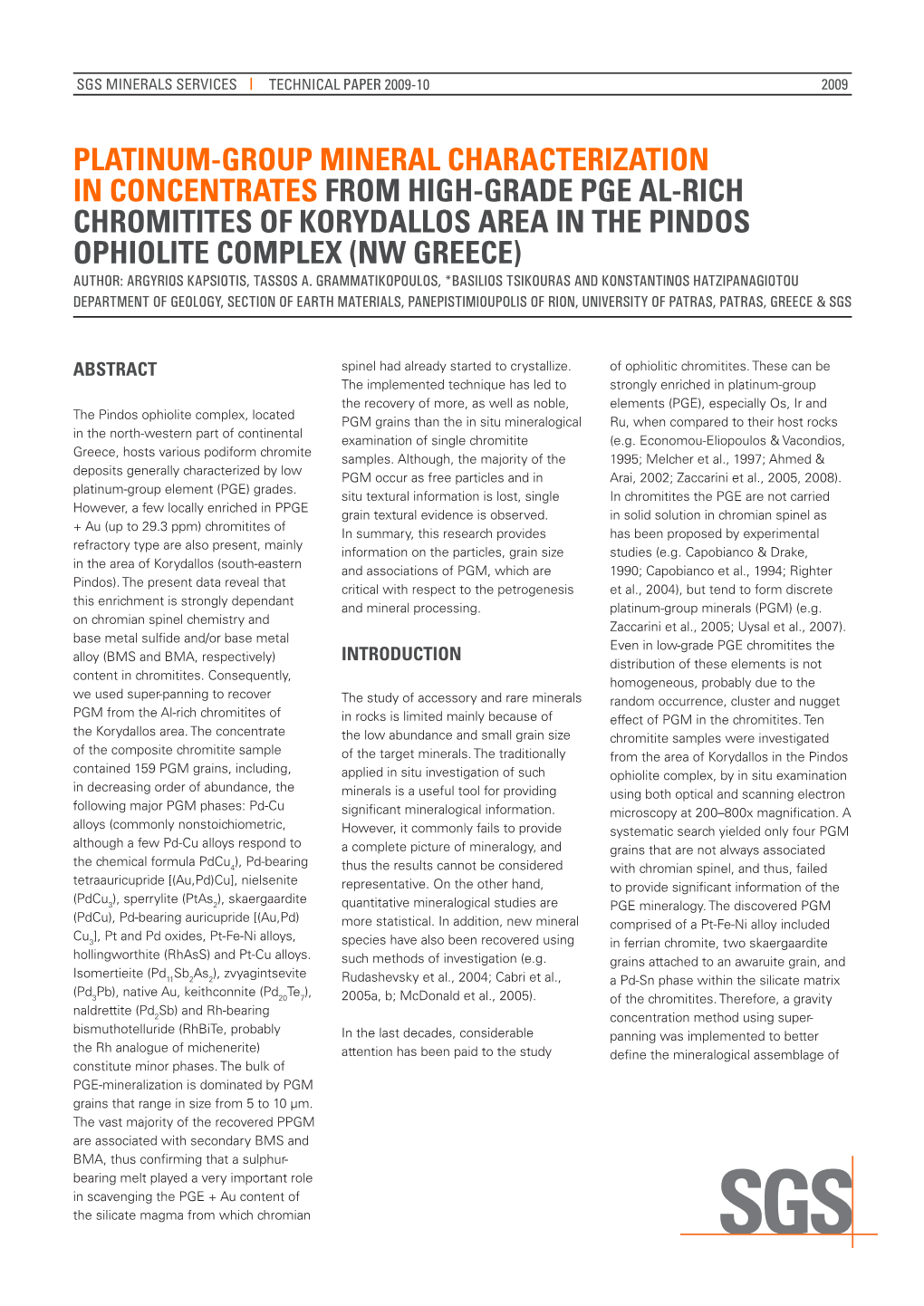 PGM Characterization in Pindos Ophiolite Complex Chromitites