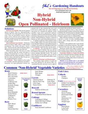 Hybrid Non-Hybrid Open Pollinated - Heirloom Planted Side by Side, Ensuring That Every Seed to Commercially-Produced, Hybrid Varieties