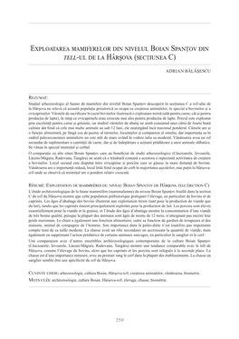 Exploatarea Mamiferelor Din Nivelul Boian Spanțov Din Tell-Ul De La Hârșova (Secțiunea C)
