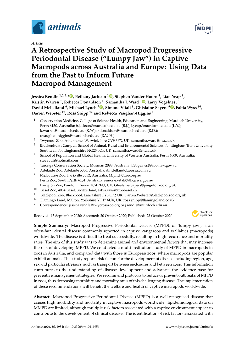 Lumpy Jaw”) in Captive Macropods Across Australia and Europe: Using Data from the Past to Inform Future Macropod Management