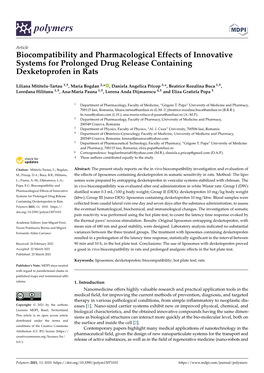 Biocompatibility and Pharmacological Effects of Innovative Systems for Prolonged Drug Release Containing Dexketoprofen in Rats