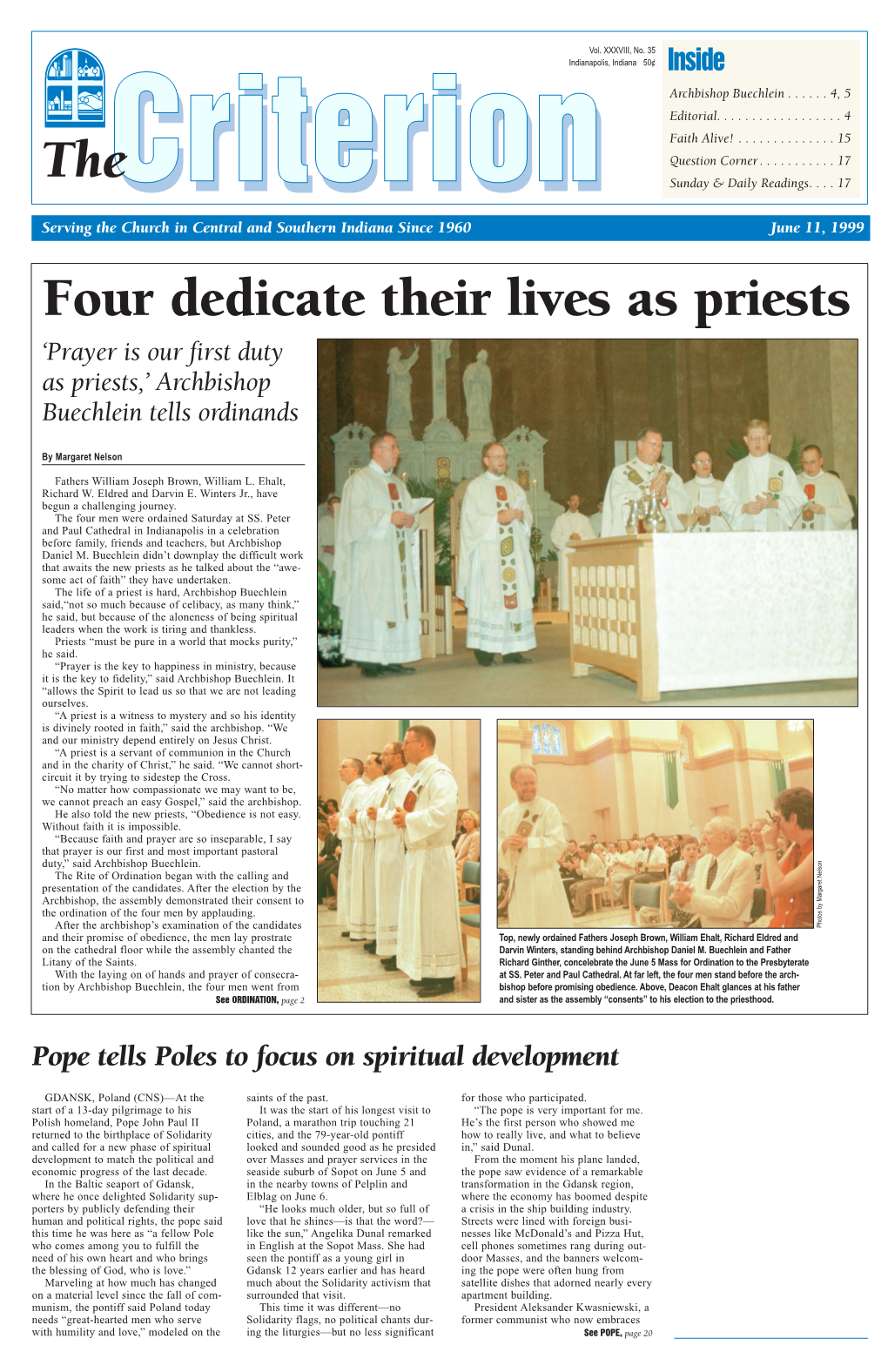 Four Dedicate Their Lives As Priests ‘Prayer Is Our First Duty As Priests,’ Archbishop Buechlein Tells Ordinands