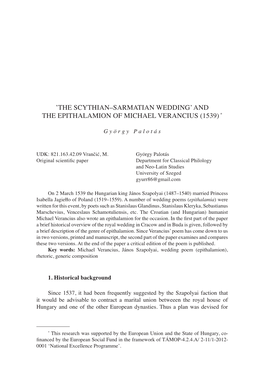 'The Scythian–Sarmatian Wedding' and the Epithalamion of Michael Verancius (1539)*