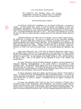 His Connections with Hersham, Surrey and Tregaron, Cardiganshire, Involving Sir Richard Pryse of Gogerddan, William Lilly and Carleton Whitelocke of Hersham Surrey