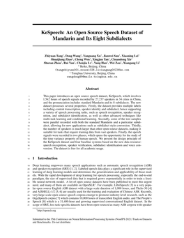 Kespeech: an Open Source Speech Dataset of Mandarin and Its Eight Subdialects
