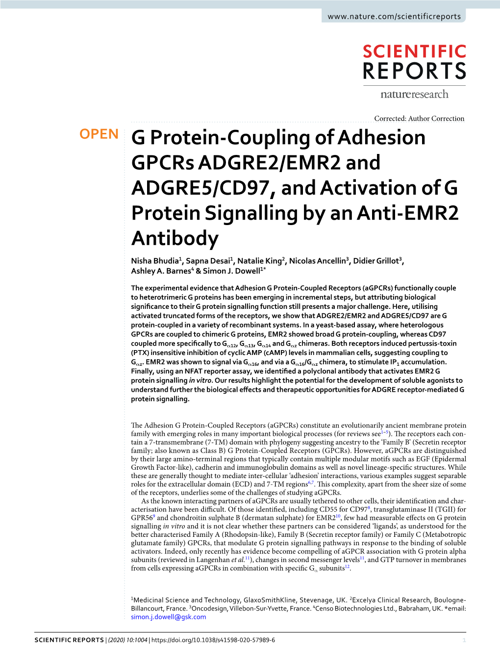 G Protein-Coupling of Adhesion Gpcrs ADGRE2/EMR2