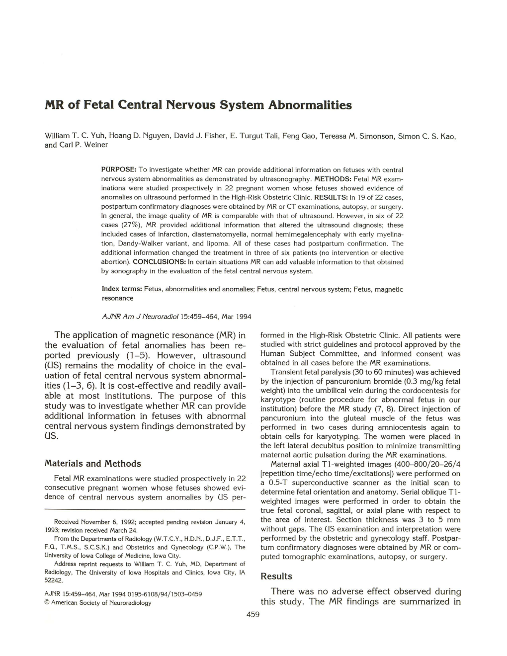 MR of Fetal Central Nervous System Abnormalities