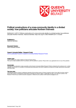 Political Constructions of a Cross-Community Identity in a Divided Society: How Politicians Articulate Northern Irishness