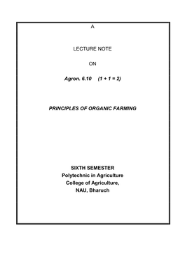 PRINCIPLES of ORGANIC FARMING SIXTH SEMESTER Polytechnic In