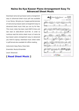 Naina Da Kya Kasoor Piano Arrangement Easy to Advanced Sheet Music
