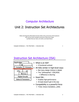 Unit 2: Instruction Set Architectures