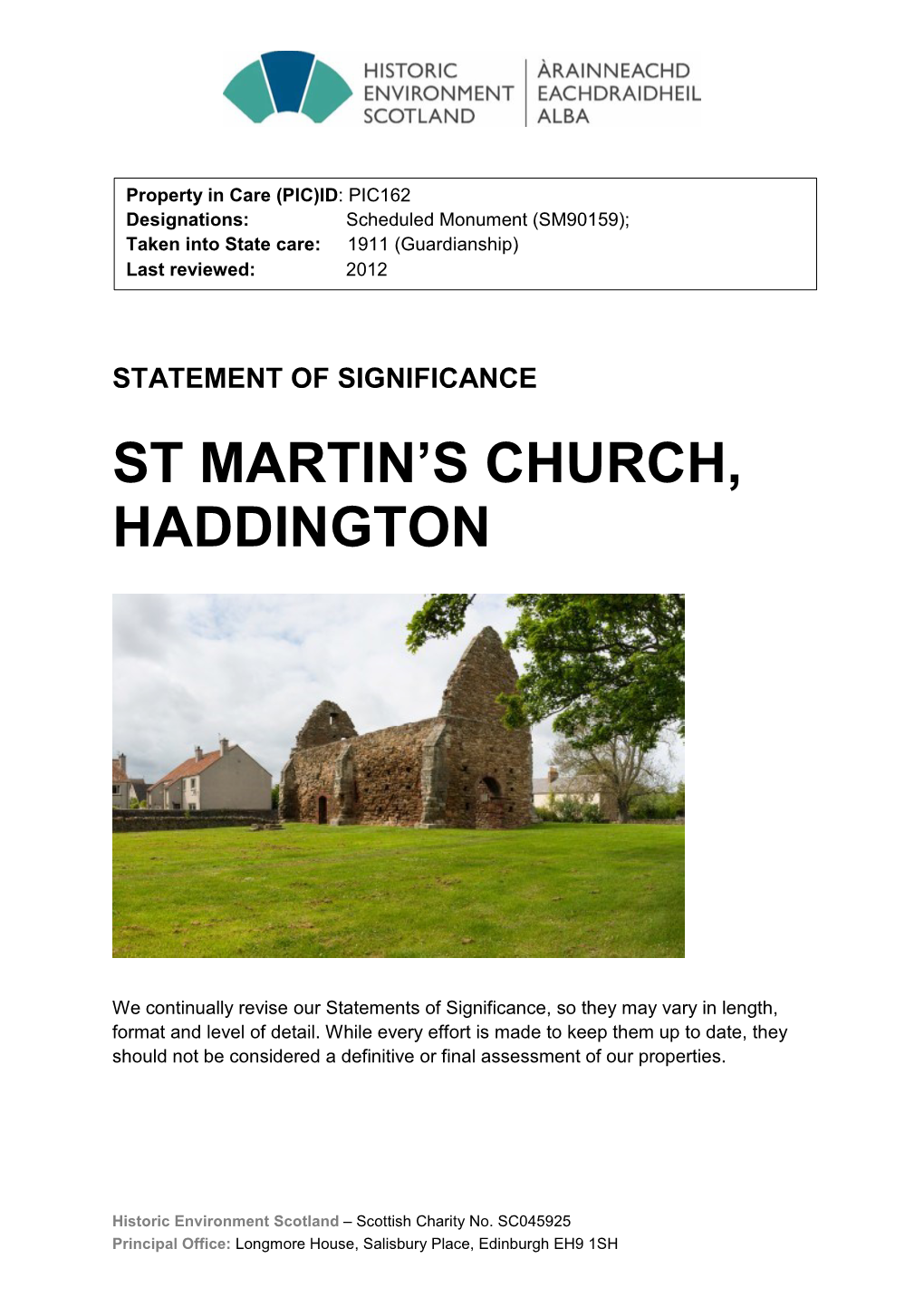 St. Martin's Church, Haddington Statement of Significance
