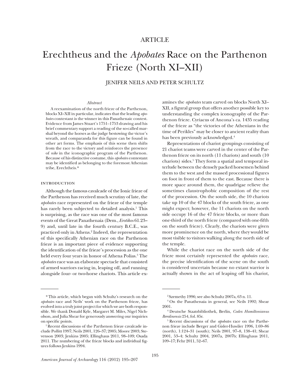Erechtheus and the Apobates Race on the Parthenon Frieze (North XI–XII)