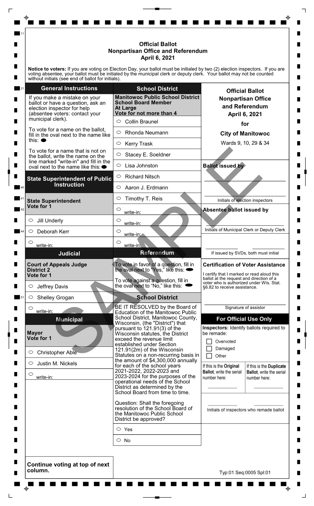 Official Ballot Nonpartisan Office and Referendum April 6, 2021 General