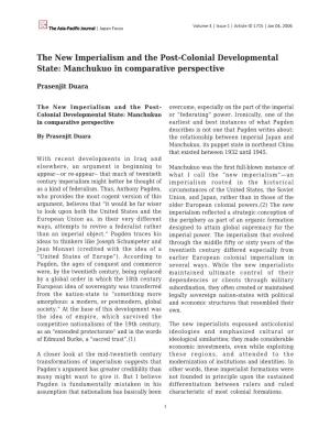 The New Imperialism and the Post-Colonial Developmental State: Manchukuo in Comparative Perspective