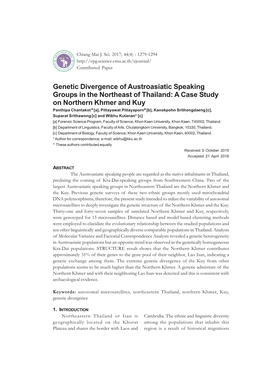 Genetic Divergence of Austroasiatic Speaking Groups In