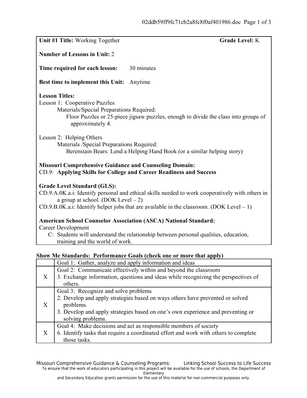 Show Me Standards: Performance Goals (Check One Or More That Apply) s5