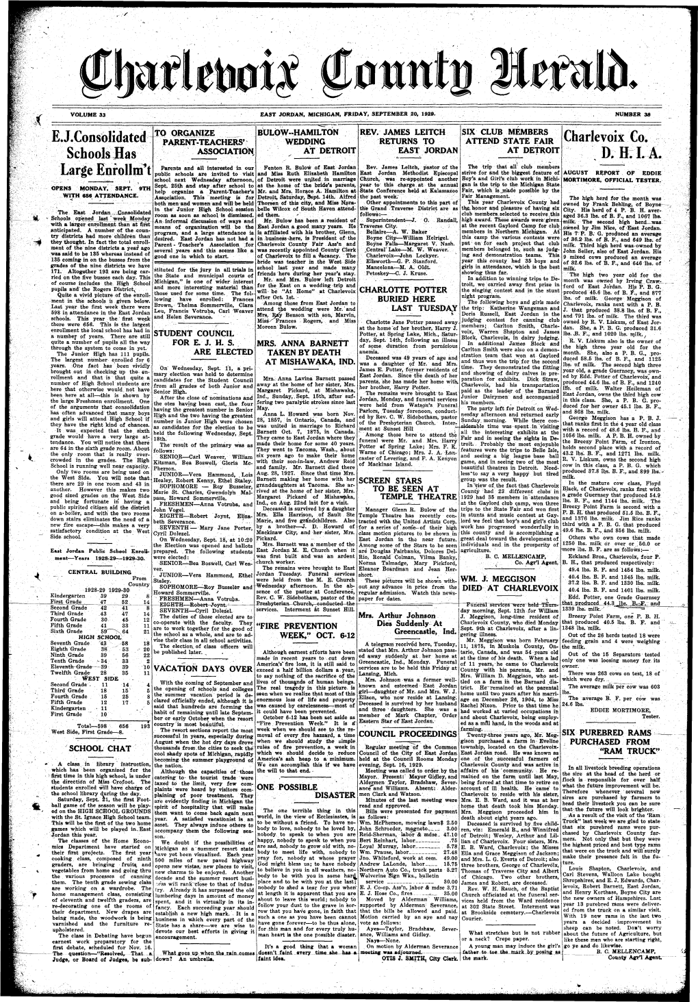 E.J.Cons6lidated Schools Has Large Enfollitf T Charlevoix Co. D. H. I. A