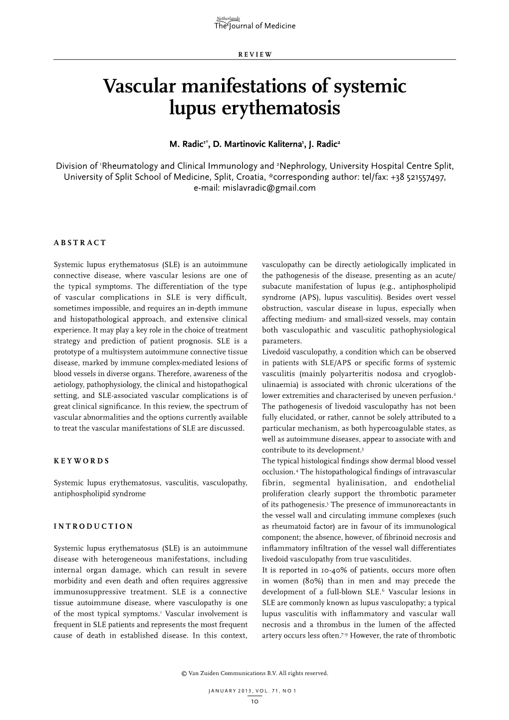 Vascular Manifestations of Systemic Lupus Erythematosis