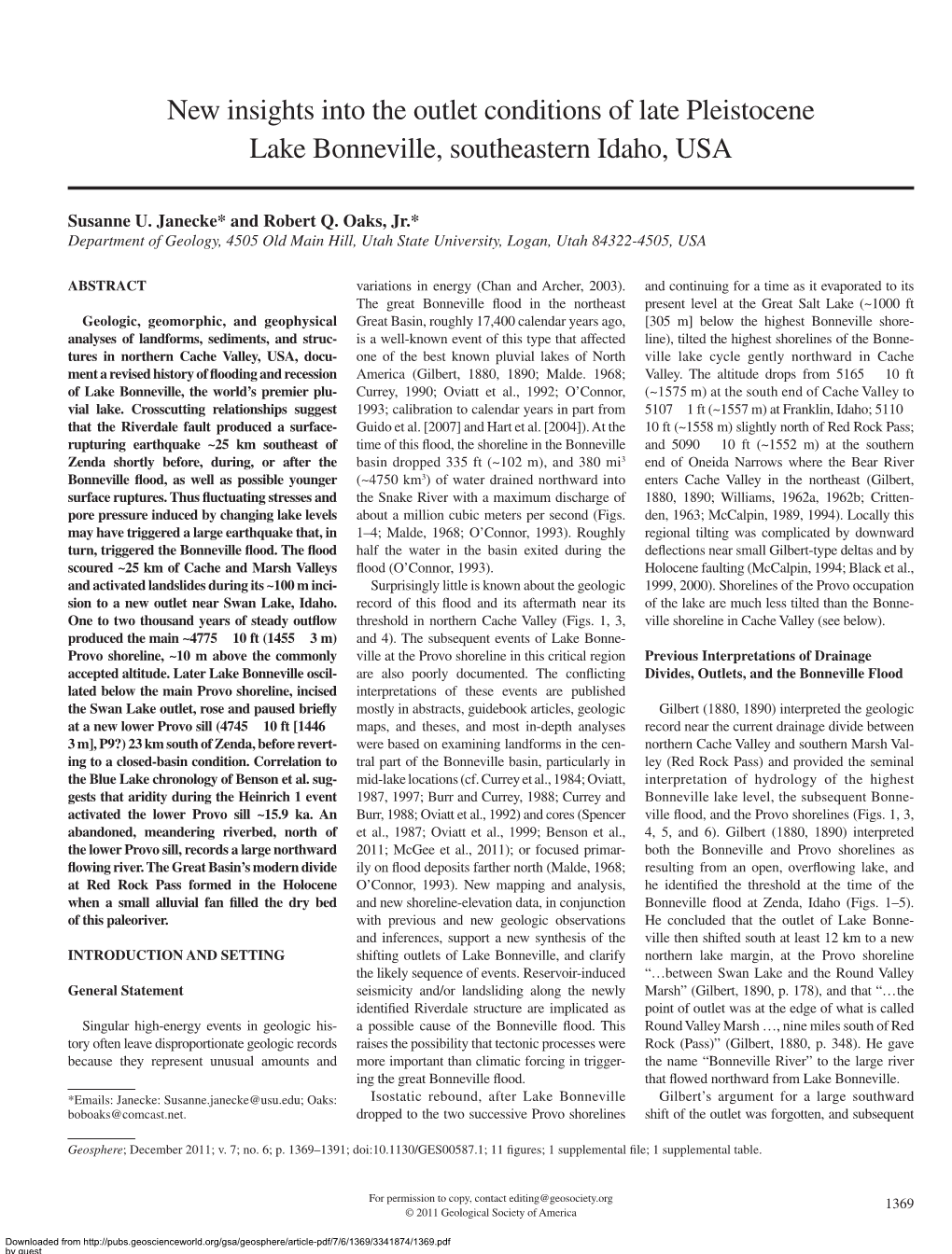 New Insights Into the Outlet Conditions of Late Pleistocene Lake Bonneville, Southeastern Idaho, USA