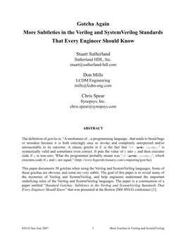 Gotcha Again More Subtleties in the Verilog and Systemverilog Standards That Every Engineer Should Know