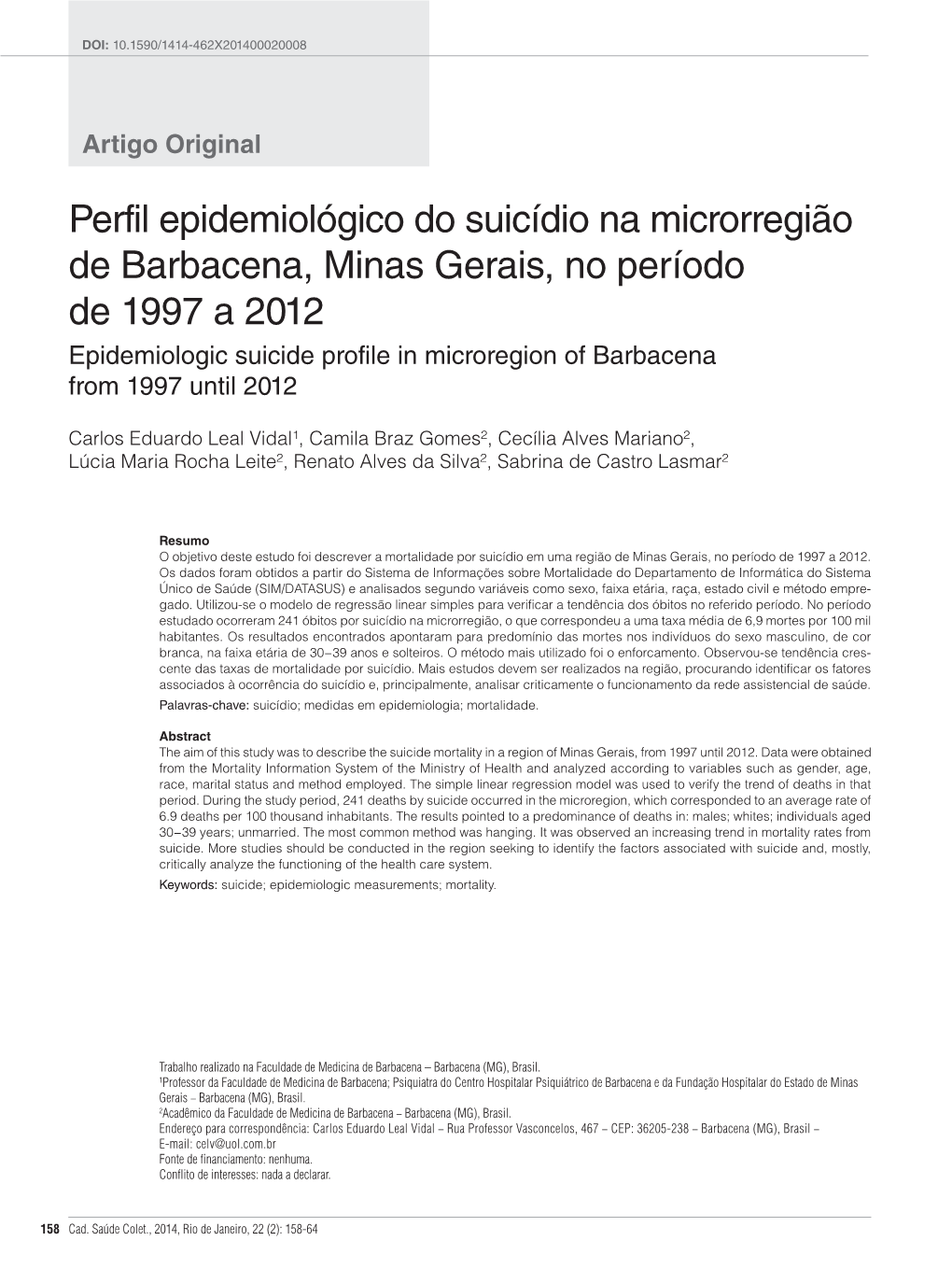 Perfil Epidemiológico Do Suicídio Na Microrregião De Barbacena, Minas