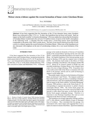 Meteor Storm Evidence Against the Recent Formation of Lunar Crater Giordano Bruno