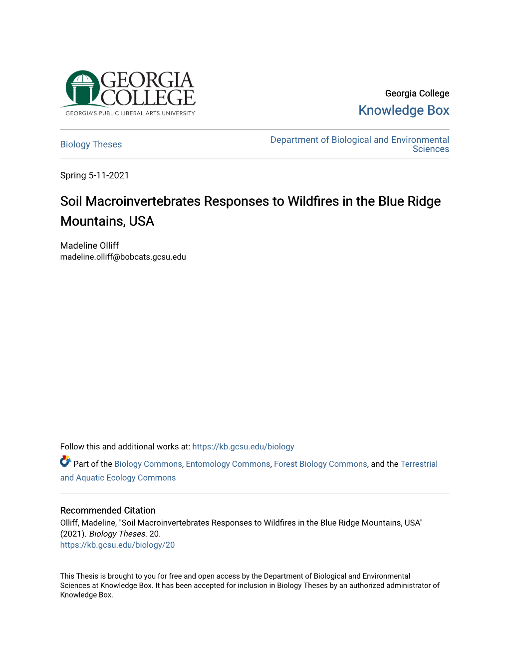 Soil Macroinvertebrates Responses to Wildfires in the Blue Ridge Mountains, USA