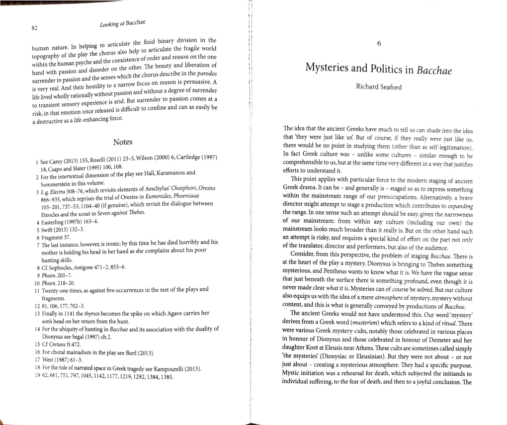 Mysteries and Politics in Bacchae Hand Passion Chorus Describe in the Parodos Senses Which the Surrender to and the Passion on Reason Is Persuasive