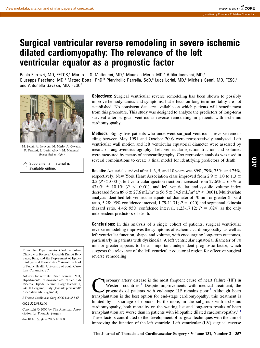 Surgical Ventricular Reverse Remodeling in Severe Ischemic Dilated Cardiomyopathy: the Relevance of the Left Ventricular Equator As a Prognostic Factor