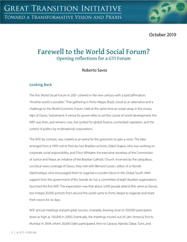 Farewell to the World Social Forum? Opening Reflections for a GTI Forum
