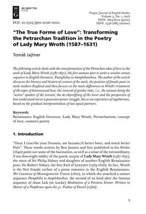 Transforming the Petrarchan Tradition in the Poetry of Lady Mary Wroth (1587–1631)