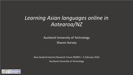Learning Asian Languages Online in Aotearoa/NZ