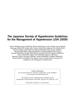 The Japanese Society of Hypertension Guidelines for the Management of Hypertension (JSH 2009)