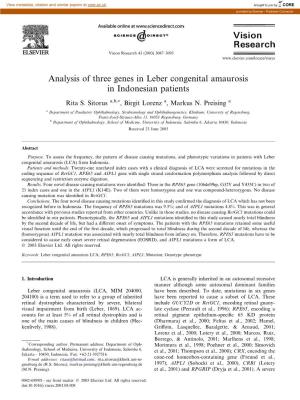Analysis of Three Genes in Leber Congenital Amaurosis in Indonesian Patients