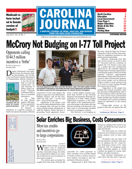 Mccrory Not Budging on I-77 Toll Project