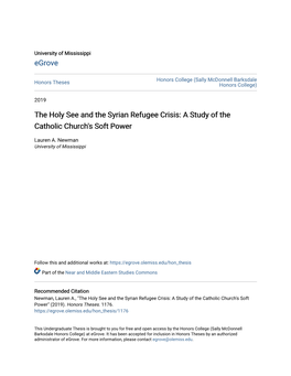The Holy See and the Syrian Refugee Crisis: a Study of the Catholic Church's Soft Power